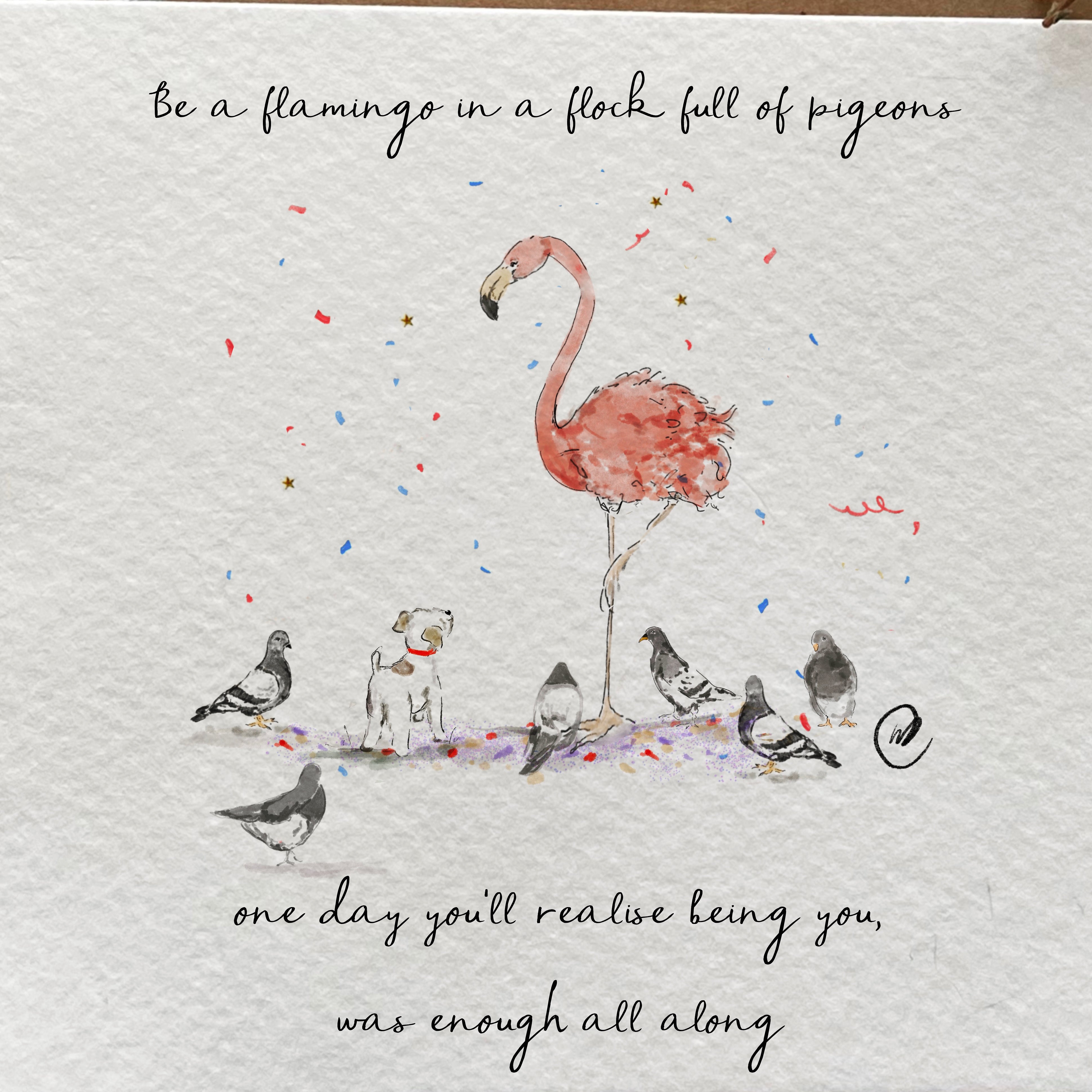 Flamazing Flamingo Pigeon Illustration